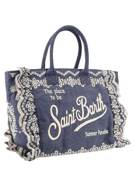 Girls' vanity bag with ruffle and denim Sangallo pattern MC2 SAINT BARTH | 00485L/ANDENIM